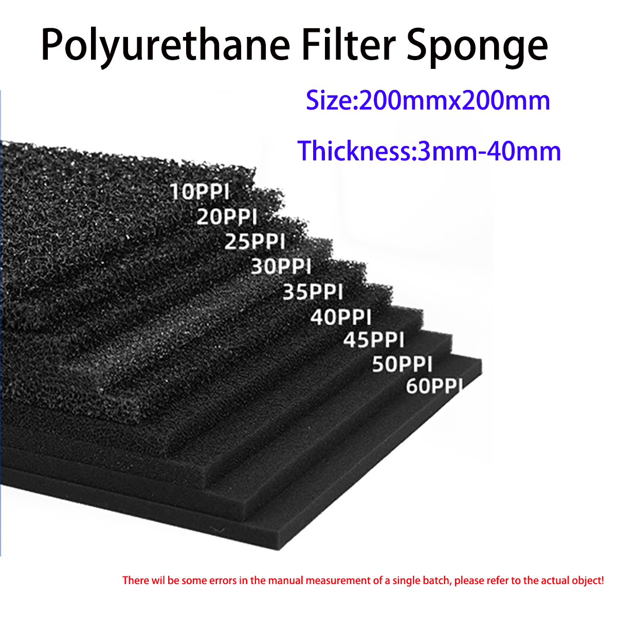 Polyurethane Foam Sheet - 200x200mm Dustproof Flame Retardant Filter Sponge
