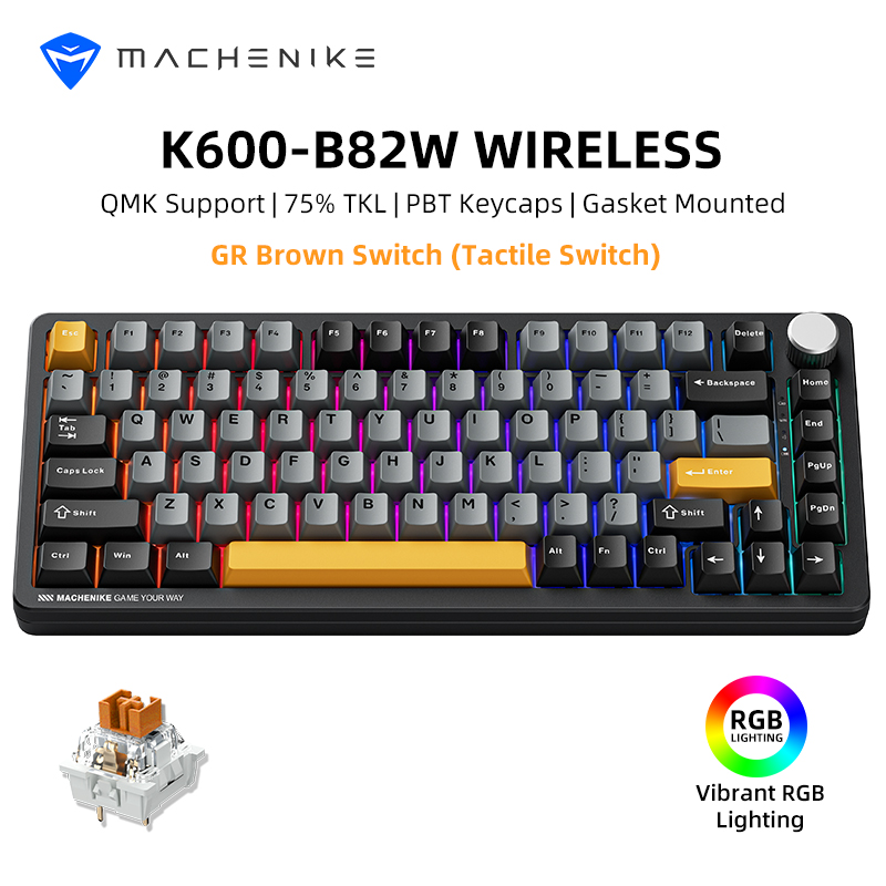 Gaming Keyboard Thocky - Machenike K600-B82W Mechanical Keyboard Tri-Modes Gasket