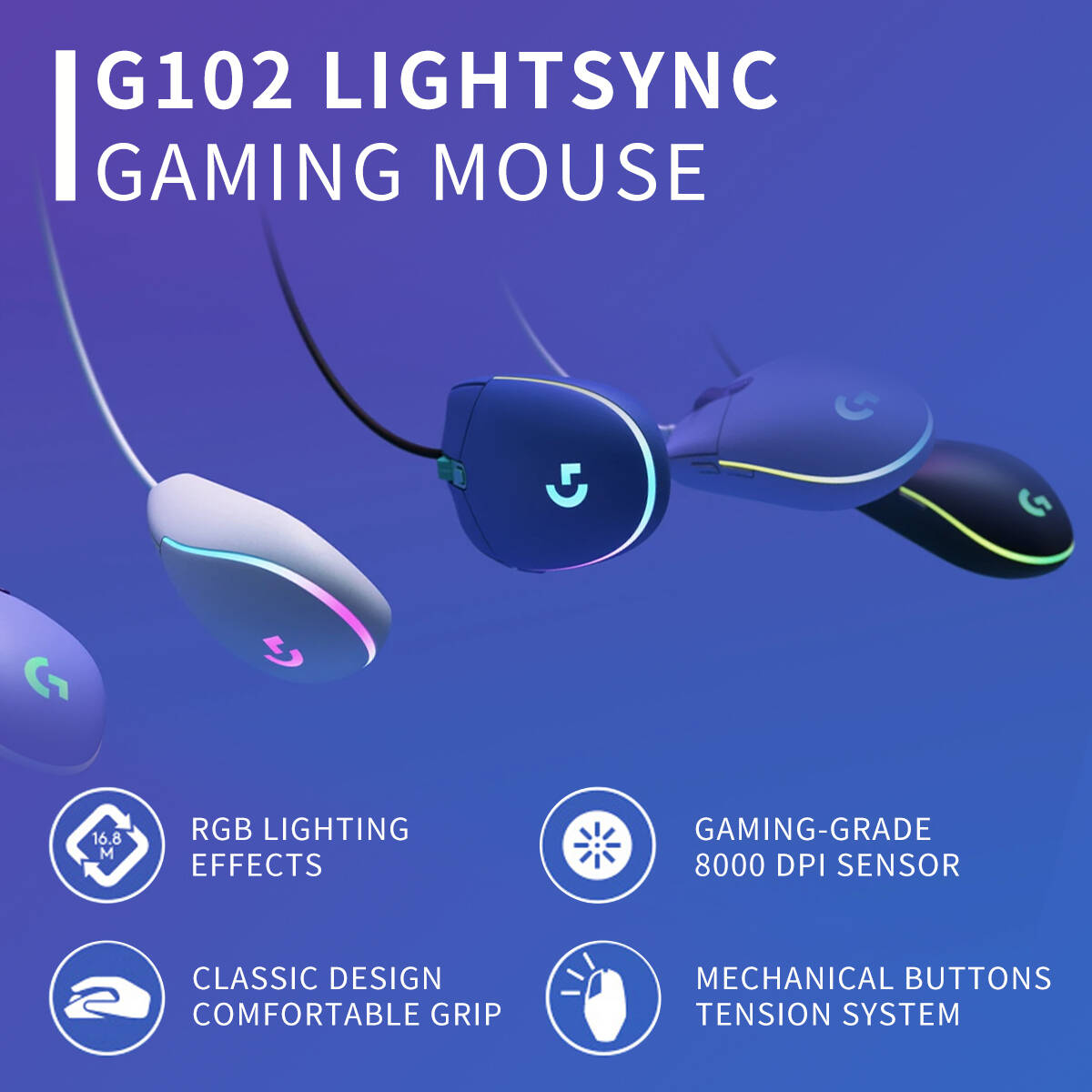 Logitech G203 Mouse, Wired USB - đánh giá và giá Logitech Mouse G203