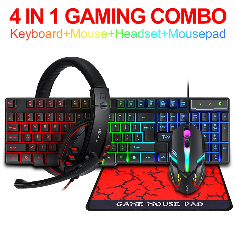 T-WOLF Game Four Piece TF800 I - đánh giá và giá Gaming Keyboard Mouse Set