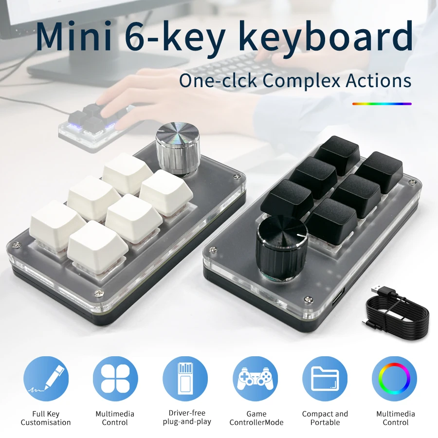 RGB 6 Keys 1 Knob Custom Wired - đánh giá và giá Gaming Keyboard Mini Mechanical