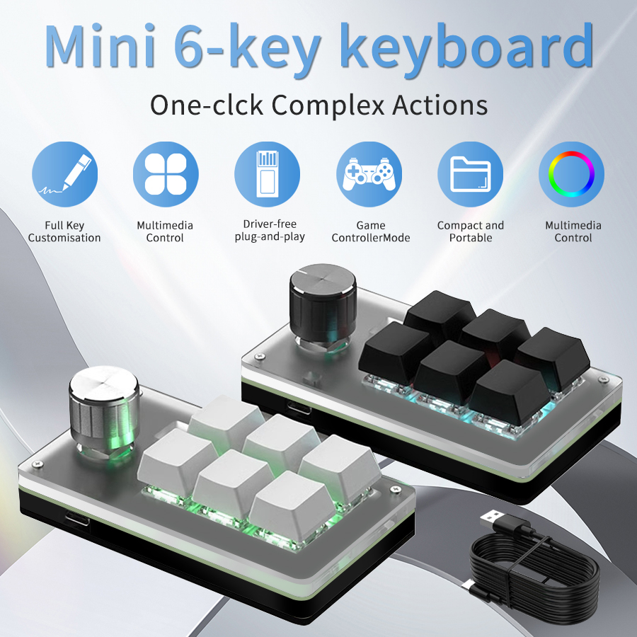 RGB 6 Keys 1 Knob Custom Wired - đánh giá và giá Gaming Keyboard Mini Mechanical