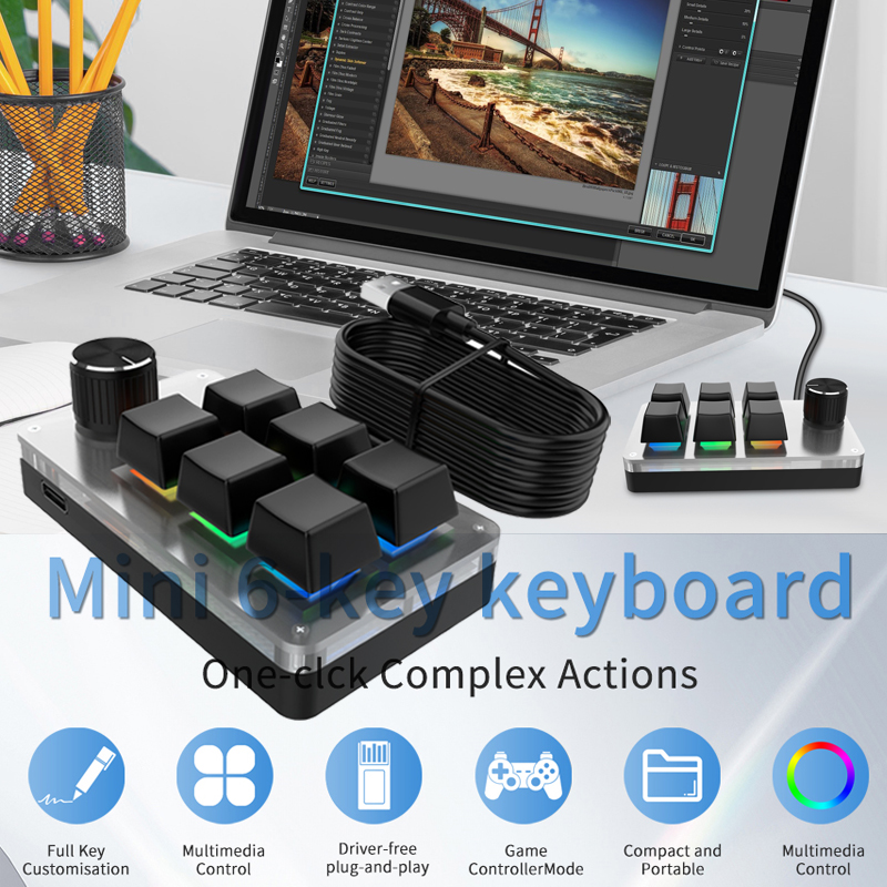 RGB 6 Keys 1 Knob Custom Wired - đánh giá và giá Gaming Keyboard Mini Mechanical